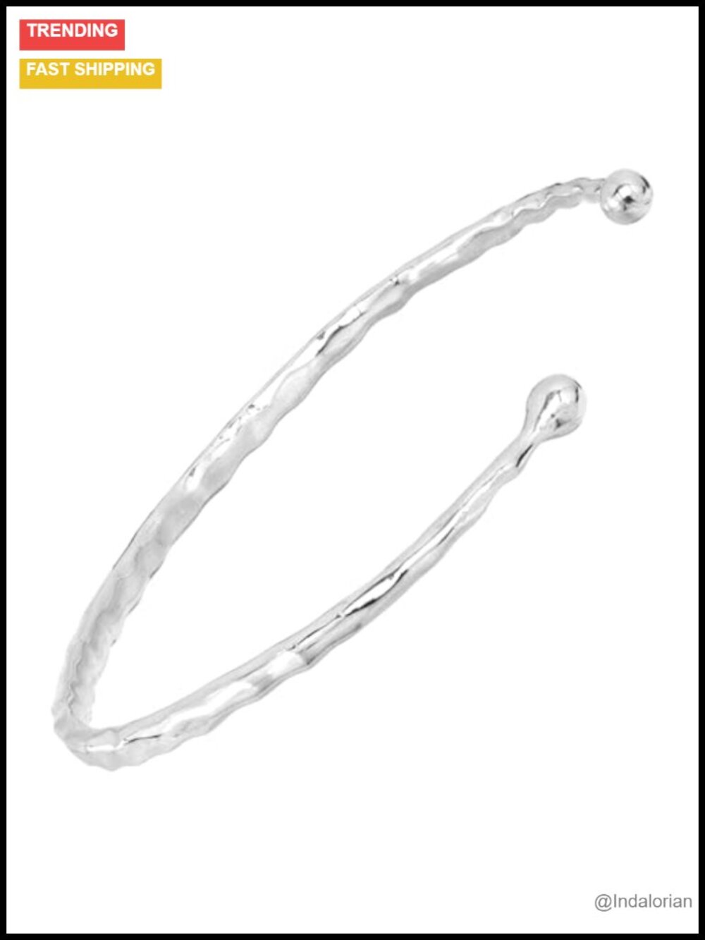 Hammered Sterling Silver Cuff Bracelet Tapered Beaded Caps 6 Inch Slip On